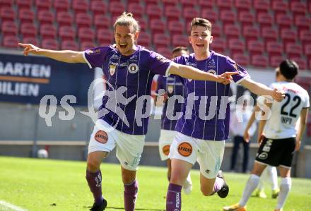 Fussball 2. Liga. SK Austria Klagenfurt gegen FC Juniors OOE.  Torjubel Patrick Greil, Tim Maciejewski (Klagenfurt). Klagenfurt, am 9.5.2021.
Foto: Kuess
www.qspictures.net
---
pressefotos, pressefotografie, kuess, qs, qspictures, sport, bild, bilder, bilddatenbank