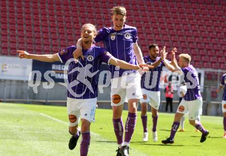 Fussball 2. Liga. SK Austria Klagenfurt gegen FC Juniors OOE.  Torjubel Patrick Greil, Tim Maciejewski (Klagenfurt). Klagenfurt, am 9.5.2021.
Foto: Kuess
www.qspictures.net
---
pressefotos, pressefotografie, kuess, qs, qspictures, sport, bild, bilder, bilddatenbank