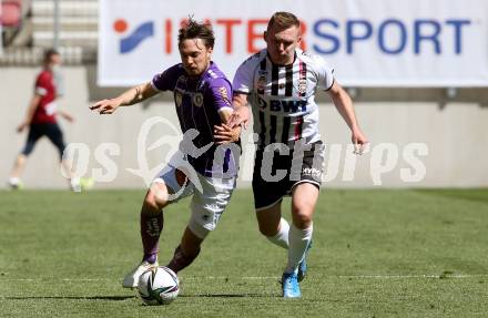 Fussball 2. Liga. SK Austria Klagenfurt gegen FC Juniors OOE. Simon Straudi,  (Klagenfurt), Mirsad Sulejmanovic (Juniors). Klagenfurt, am 9.5.2021.
Foto: Kuess
www.qspictures.net
---
pressefotos, pressefotografie, kuess, qs, qspictures, sport, bild, bilder, bilddatenbank