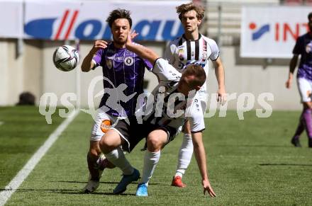 Fussball 2. Liga. SK Austria Klagenfurt gegen FC Juniors OOE. Simon Straudi,  (Klagenfurt), Mirsad Sulejmanovic (Juniors). Klagenfurt, am 9.5.2021.
Foto: Kuess
www.qspictures.net
---
pressefotos, pressefotografie, kuess, qs, qspictures, sport, bild, bilder, bilddatenbank