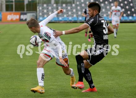 Fussball. Bundesliga. RZ Pellets WAC gegen LASK. Thorsten Roecher,  (WAC), Andres Alberto Andrade Cedeno (LASK). Wolfsberg, am 12.5.2021.
Foto: Kuess
www.qspictures.net

---
pressefotos, pressefotografie, kuess, qs, qspictures, sport, bild, bilder, bilddatenbank