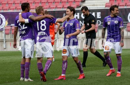 Fussball 2. Liga. SK Austria Klagenfurt gegen SV Horn.  Torjubel Markus Rusek, Markus Pink, Alex Timossi Andresson, Philipp Huetter (Klagenfurt). Klagenfurt, am 16.5.2021.
Foto: Kuess
www.qspictures.net
---
pressefotos, pressefotografie, kuess, qs, qspictures, sport, bild, bilder, bilddatenbank