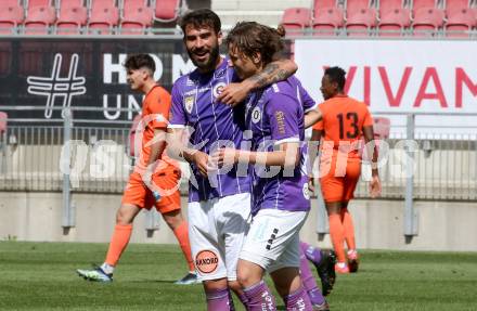 Fussball 2. Liga. SK Austria Klagenfurt gegen SV Horn.  Torjubel  Kosmas Gkezos,  Alex Timossi Andersson (Klagenfurt). Klagenfurt, am 16.5.2021.
Foto: Kuess
www.qspictures.net
---
pressefotos, pressefotografie, kuess, qs, qspictures, sport, bild, bilder, bilddatenbank