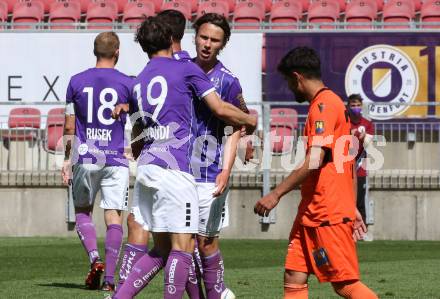 Fussball 2. Liga. SK Austria Klagenfurt gegen SV Horn. Torjubel  Simon Straudi, Alex Timossi Andersson  (Klagenfurt). Klagenfurt, am 16.5.2021.
Foto: Kuess
www.qspictures.net
---
pressefotos, pressefotografie, kuess, qs, qspictures, sport, bild, bilder, bilddatenbank