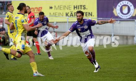 Fussball. Bundesliga Relegation. SK Austria Klagenfurt gegen St. Poelten.   Torjubel  Kosmas Gkezos (Klagenfurt). Klagenfurt, am 26.5.2021.
Foto: Kuess
www.qspictures.net
---
pressefotos, pressefotografie, kuess, qs, qspictures, sport, bild, bilder, bilddatenbank