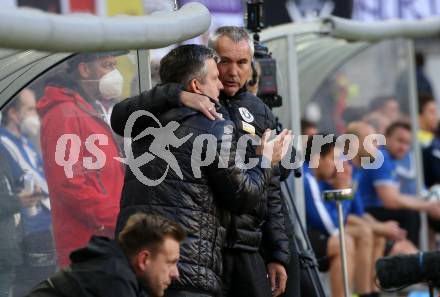 Fussball. Bundesliga Relegation. SK Austria Klagenfurt gegen St. Poelten.   Matthias Imhof, Trainer Peter Pacult (Klagenfurt). Klagenfurt, am 26.5.2021.
Foto: Kuess
www.qspictures.net
---
pressefotos, pressefotografie, kuess, qs, qspictures, sport, bild, bilder, bilddatenbank