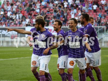 Fussball. Bundesliga Relegation. SK Austria Klagenfurt gegen St. Poelten.   Torjubel Alex Timossi Andersson, Markus Pink, Kosmas Gkezos, Patrick Greil, 	Philipp Huetter, Christopher Cvetko (Klagenfurt). Klagenfurt, am 26.5.2021.
Foto: Kuess
www.qspictures.net
---
pressefotos, pressefotografie, kuess, qs, qspictures, sport, bild, bilder, bilddatenbank