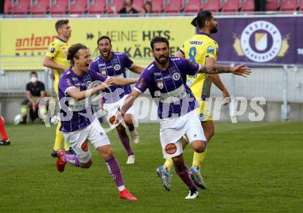 Fussball. Bundesliga Relegation. SK Austria Klagenfurt gegen St. Poelten.   Torjubel Alex Timossi Andersson,  Kosmas Gkezos, (Klagenfurt). Klagenfurt, am 26.5.2021.
Foto: Kuess
www.qspictures.net
---
pressefotos, pressefotografie, kuess, qs, qspictures, sport, bild, bilder, bilddatenbank