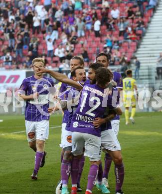 Fussball. Bundesliga Relegation. SK Austria Klagenfurt gegen St. Poelten.   Torjubel Alex Timossi Andersson, Markus Pink, Kosmas Gkezos, Patrick Greil, 	Philipp Huetter,  (Klagenfurt). Klagenfurt, am 26.5.2021.
Foto: Kuess
www.qspictures.net
---
pressefotos, pressefotografie, kuess, qs, qspictures, sport, bild, bilder, bilddatenbank