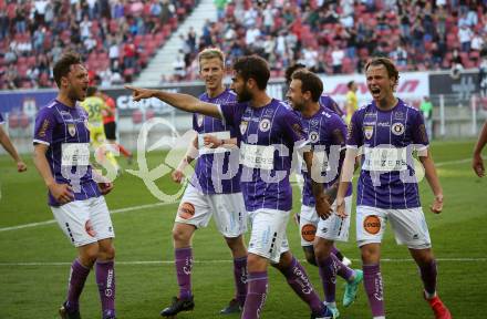 Fussball. Bundesliga Relegation. SK Austria Klagenfurt gegen St. Poelten.   Torjubel Alex Timossi Andersson, Markus Pink, Kosmas Gkezos, Patrick Greil, 	Philipp Huetter, Christopher Cvetko (Klagenfurt). Klagenfurt, am 26.5.2021.
Foto: Kuess
www.qspictures.net
---
pressefotos, pressefotografie, kuess, qs, qspictures, sport, bild, bilder, bilddatenbank