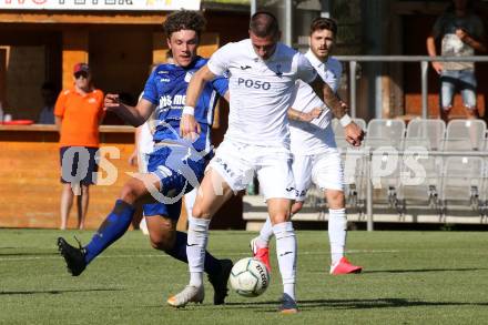 Fussball Kaerntner Liga. SAK gegen Treibach.  Zoran Vukovic (SAK), Davor Ponjavic (Treibach). KLagenfurt, am 26.6.2021.
Foto: Kuess
---
pressefotos, pressefotografie, kuess, qs, qspictures, sport, bild, bilder, bilddatenbank