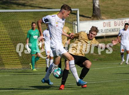 Fussball. Freundschaftsspiel. Koettmannsdorf gegen Austria Klagenfurt.    Lukas Valentin Perdacher (Koettmannsdorf),  Tim Maciejewski (Klagenfurt). Klagenfurt, am 28.6.2021.
Foto: Kuess
www.qspictures.net
---
pressefotos, pressefotografie, kuess, qs, qspictures, sport, bild, bilder, bilddatenbank