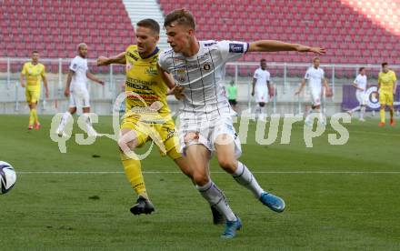 Fussball. Bundesliga. Trainingsspiel.  Austria Klagenfurt gegen SV Licht-Loidl Lafnitz.  Tim Maciejewski, (Klagenfurt), Christoph Gschiel  (Lafnitz). Klagenfurt, am 9.7.2021.
Foto: Kuess
www.qspictures.net
---
pressefotos, pressefotografie, kuess, qs, qspictures, sport, bild, bilder, bilddatenbank