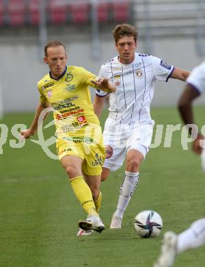 Fussball. Bundesliga. Trainingsspiel.  Austria Klagenfurt gegen SV Licht-Loidl Lafnitz.  Herbert Paul,  (Klagenfurt),  Georg Grasser (Lafnitz). Klagenfurt, am 9.7.2021.
Foto: Kuess
www.qspictures.net
---
pressefotos, pressefotografie, kuess, qs, qspictures, sport, bild, bilder, bilddatenbank