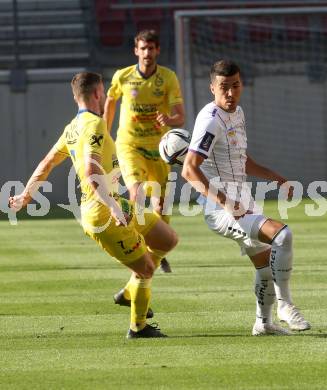 Fussball. Bundesliga. Trainingsspiel.  Austria Klagenfurt gegen SV Licht-Loidl Lafnitz. Agim Zeka  (Klagenfurt), Christoph Gschiel  (Lafnitz). Klagenfurt, am 9.7.2021.
Foto: Kuess
www.qspictures.net
---
pressefotos, pressefotografie, kuess, qs, qspictures, sport, bild, bilder, bilddatenbank