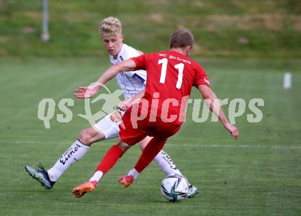 Fussball Bundesliga. Terstspiel. FC St. Veit gegen SK Austria Klagenfurt.  Alexander Hofer (St.Veit),  Hubert Griesebner (Klagenfurt). St. Veit, am 13.7.2021.
Foto: Kuess
---
pressefotos, pressefotografie, kuess, qs, qspictures, sport, bild, bilder, bilddatenbank