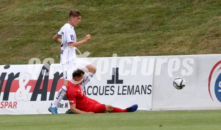 Fussball Bundesliga. Terstspiel. FC St. Veit gegen SK Austria Klagenfurt.  Lukas Hoeberl (St.Veit),  Tim Maciejewski (Klagenfurt). St. Veit, am 13.7.2021.
Foto: Kuess
---
pressefotos, pressefotografie, kuess, qs, qspictures, sport, bild, bilder, bilddatenbank