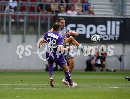 Fussball. Bundesliga. SK Austria Klagenfurt gegen WAC.  Paul Herbert,  (Klagenfurt), Christopher Wernitznig (WAC). Klagenfurt, am 25.7.2021.
Foto: Kuess
www.qspictures.net
---
pressefotos, pressefotografie, kuess, qs, qspictures, sport, bild, bilder, bilddatenbank