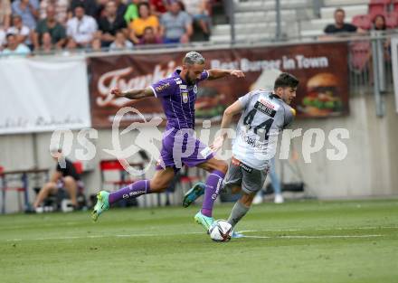 Fussball. Bundesliga. SK Austria Klagenfurt gegen WAC. Markus Pink,  (Klagenfurt), Luka Lochoshvili  (WAC). Klagenfurt, am 25.7.2021.
Foto: Kuess
www.qspictures.net
---
pressefotos, pressefotografie, kuess, qs, qspictures, sport, bild, bilder, bilddatenbank