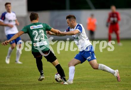 Fussball Regionalliga. SK Treibach gegen Ried Amateure (Junge Wikinger Ried).  Kevin Vaschauner (Treibach), Jakob Horner  (Ried), Treibach, am 23.7.2021.
Foto: Kuess
---
pressefotos, pressefotografie, kuess, qs, qspictures, sport, bild, bilder, bilddatenbank