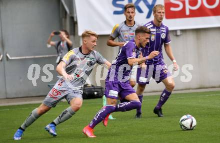 Fussball. Bundesliga. SK Austria Klagenfurt gegen WAC.  Florian Rieder (Klagenfurt), Kai Lukas Stratznig (WAC). Klagenfurt, am 25.7.2021.
Foto: Kuess
www.qspictures.net
---
pressefotos, pressefotografie, kuess, qs, qspictures, sport, bild, bilder, bilddatenbank