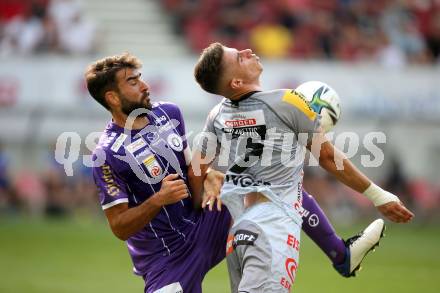 Fussball. Bundesliga. SK Austria Klagenfurt gegen WAC.  Kosmas Gkezos, (Klagenfurt), Dario Vizinger  (WAC). Klagenfurt, am 25.7.2021.
Foto: Kuess
www.qspictures.net
---
pressefotos, pressefotografie, kuess, qs, qspictures, sport, bild, bilder, bilddatenbank