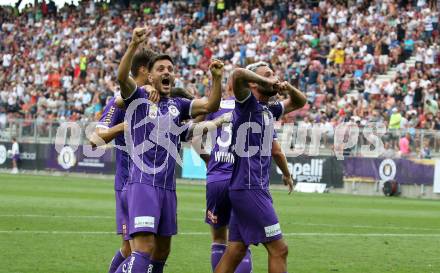 Fussball. Bundesliga. SK Austria Klagenfurt gegen WAC.  Torjubel Darijo Pecirep, Markus Pink (Klagenfurt). Klagenfurt, am 25.7.2021.
Foto: Kuess
www.qspictures.net
---
pressefotos, pressefotografie, kuess, qs, qspictures, sport, bild, bilder, bilddatenbank