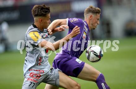 Fussball. Bundesliga. SK Austria Klagenfurt gegen WAC.  Fabian Miesenboeck, (Klagenfurt), Amar Dedic (WAC). Klagenfurt, am 25.7.2021.
Foto: Kuess
www.qspictures.net
---
pressefotos, pressefotografie, kuess, qs, qspictures, sport, bild, bilder, bilddatenbank