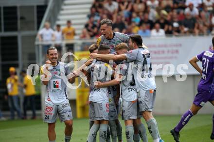 Fussball. Bundesliga. SK Austria Klagenfurt gegen WAC.  Torjubel Christopher Wernitznig, Darijo Pecirep, Michael Liendl, Kai Stratznig, Luka Lochoshvili, Amar Dedic (WAC). Klagenfurt, am 25.7.2021.
Foto: Kuess
www.qspictures.net
---
pressefotos, pressefotografie, kuess, qs, qspictures, sport, bild, bilder, bilddatenbank