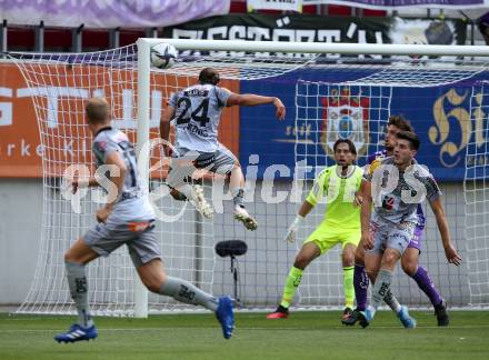 Fussball. Bundesliga. SK Austria Klagenfurt gegen WAC.  Manuel Kuttin, Thorsten Mahrer, (Klagenfurt), Christopher Wernitznig, Jonathan Scherzer, Luka Lochoshvili  (WAC). Klagenfurt, am 25.7.2021.
Foto: Kuess
www.qspictures.net
---
pressefotos, pressefotografie, kuess, qs, qspictures, sport, bild, bilder, bilddatenbank