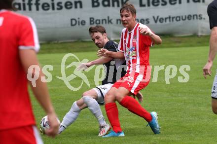 Fussball. Karntner Liga. Gmuend gegen KAC 1909. Peter Wettengel (Gmuend),  Alexander Bergmann (KAC). Gmuend, 31.7.2021.
Foto: Kuess
---
pressefotos, pressefotografie, kuess, qs, qspictures, sport, bild, bilder, bilddatenbank