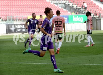 Fussball. Bundesliga. SK Austria Klagenfurt gegen TSV Hartberg.   Torjubel Alex Timossi Andersson (Klagenfurt). Klagenfurt, am 7.8.2021.
Foto: Kuess
www.qspictures.net
---
pressefotos, pressefotografie, kuess, qs, qspictures, sport, bild, bilder, bilddatenbank