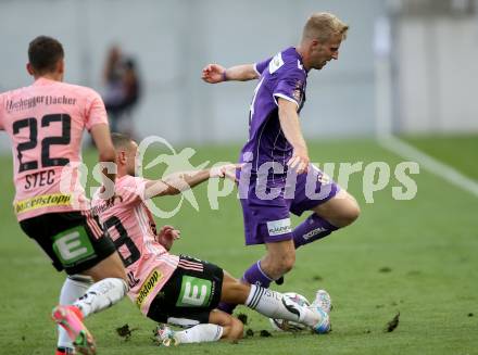 Fussball. Bundesliga. SK Austria Klagenfurt gegen TSV Hartberg.   Christopher Cvetko, (Klagenfurt), Juergen Heil  (Hartberg). Klagenfurt, am 7.8.2021.
Foto: Kuess
www.qspictures.net
---
pressefotos, pressefotografie, kuess, qs, qspictures, sport, bild, bilder, bilddatenbank