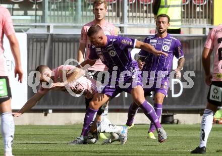 Fussball. Bundesliga. SK Austria Klagenfurt gegen TSV Hartberg.   Turgay Gemicibasi, (Klagenfurt), Juergen Heil  (Hartberg). Klagenfurt, am 7.8.2021.
Foto: Kuess
www.qspictures.net
---
pressefotos, pressefotografie, kuess, qs, qspictures, sport, bild, bilder, bilddatenbank