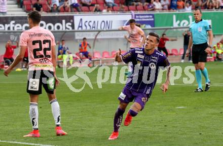 Fussball. Bundesliga. SK Austria Klagenfurt gegen TSV Hartberg.   Torjubel  Florian Rieder (Klagenfurt). Klagenfurt, am 7.8.2021.
Foto: Kuess
www.qspictures.net
---
pressefotos, pressefotografie, kuess, qs, qspictures, sport, bild, bilder, bilddatenbank