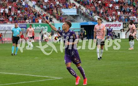 Fussball. Bundesliga. SK Austria Klagenfurt gegen TSV Hartberg.   Torjubel  Florian Rieder (Klagenfurt). Klagenfurt, am 7.8.2021.
Foto: Kuess
www.qspictures.net
---
pressefotos, pressefotografie, kuess, qs, qspictures, sport, bild, bilder, bilddatenbank