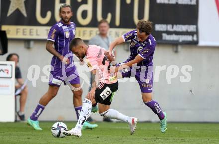 Fussball. Bundesliga. SK Austria Klagenfurt gegen TSV Hartberg.   Alex Timossi Andersson,  (Klagenfurt), Sascha Horvath (Hartberg). Klagenfurt, am 7.8.2021.
Foto: Kuess
www.qspictures.net
---
pressefotos, pressefotografie, kuess, qs, qspictures, sport, bild, bilder, bilddatenbank