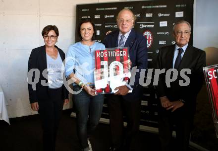 Fussball. Testspiel. Real Madrid gegen AC Milan. Beate Prettner, Elisabeth Koestinger,  Praesident AC Milan Paolo Scaroni, Praesident Real Madrid Florentino Perez. Klagenfurt Woerthersee Stadion, am 8.8.2021.
Foto: Kuess
www.qspictures.net
---
pressefotos, pressefotografie, kuess, qs, qspictures, sport, bild, bilder, bilddatenbank