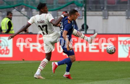 Fussball. Testspiel. Real Madrid gegen AC Milan. Lukas Wazques Iglesias,  (Real Madrid), Leao Rafael (AC Milan). Klagenfurt Woerthersee Stadion, am 8.8.2021.
Foto: Kuess
www.qspictures.net
---
pressefotos, pressefotografie, kuess, qs, qspictures, sport, bild, bilder, bilddatenbank