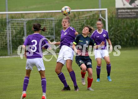 Frauenfussball. Kaerntner Frauen Liga. SK Austria Klagenfurt gegen SG ATUS Ferlach/DSG Ferlach. Alina-Marie Vaschauner  (Klagenfurt), Yvonne Tamegger  (SG ATUS Ferlach/DSG Ferlach). Koettmannsdorf, am 8.8.2021.
Foto: Kuess
www.qspictures.net
---
pressefotos, pressefotografie, kuess, qs, qspictures, sport, bild, bilder, bilddatenbank