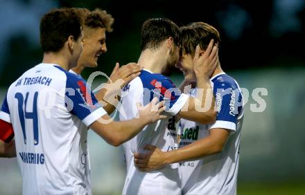 Fussball. Regionallliga. Treibach gegen ATSV Stadl-Paura. Torjubel  Hanno Ulrich Wachernig, Moritz Leitner, Fabian Christian Gangl (Treibach). Treibach, am 10.8.2021.
Foto: Kuess
www.qspictures.net
---
pressefotos, pressefotografie, kuess, qs, qspictures, sport, bild, bilder, bilddatenbank