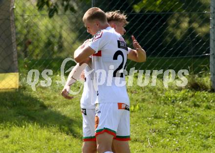 Fussball Regionalliga. WAC Amateure gegen FC Gleisdorf 09. Torjubel Michael Brugger, Marcel Holzer (WAC). St. Andrae, am 14.8.2021.
Foto: Kuess
---
pressefotos, pressefotografie, kuess, qs, qspictures, sport, bild, bilder, bilddatenbank