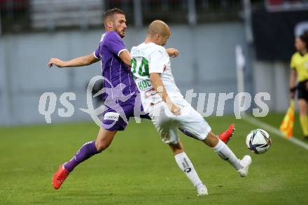 Fussball. Bundesliga. SK Austria Klagenfurt gegen WSG Tirol.   Turgay Gemicibasi (Klagenfurt),  Fabian Koch  (Tirol). Klagenfurt, am 28.8.2021.
Foto: Kuess
www.qspictures.net
---
pressefotos, pressefotografie, kuess, qs, qspictures, sport, bild, bilder, bilddatenbank