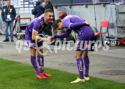 Fussball. Bundesliga. SK Austria Klagenfurt gegen WSG Tirol.  Torjubel Turgay Gemicibasi, Alex Timossi Andersson (Klagenfurt). Klagenfurt, am 28.8.2021.
Foto: Kuess
www.qspictures.net
---
pressefotos, pressefotografie, kuess, qs, qspictures, sport, bild, bilder, bilddatenbank