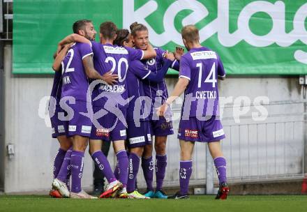 Fussball. Bundesliga. SK Austria Klagenfurt gegen WSG Tirol. Torjubel Patrick Greil, Alex Timossi Andersson,  Turgay Gemicibasi, Markus Pink,  Tim Maciejewski, Christopher Brian Cvetko  (Klagenfurt). Klagenfurt, am 28.8.2021.
Foto: Kuess
www.qspictures.net
---
pressefotos, pressefotografie, kuess, qs, qspictures, sport, bild, bilder, bilddatenbank