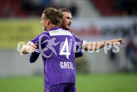 Fussball. Bundesliga. SK Austria Klagenfurt gegen WSG Tirol. Jubel    Turgay Gemicibasi, Patrick Greil (Klagenfurt). Klagenfurt, am 28.8.2021.
Foto: Kuess
www.qspictures.net
---
pressefotos, pressefotografie, kuess, qs, qspictures, sport, bild, bilder, bilddatenbank