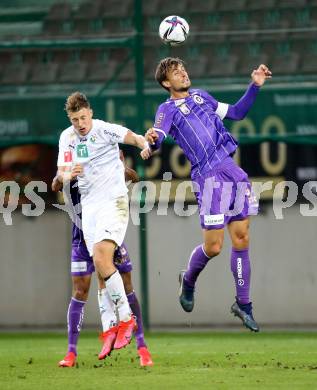 Fussball. Bundesliga. SK Austria Klagenfurt gegen WSG Tirol. Thorsten Mahrer,  (Klagenfurt),  Tobias Anselm (Tirol). Klagenfurt, am 28.8.2021.
Foto: Kuess
www.qspictures.net
---
pressefotos, pressefotografie, kuess, qs, qspictures, sport, bild, bilder, bilddatenbank