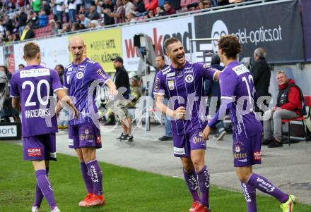 Fussball. Bundesliga. SK Austria Klagenfurt gegen WSG Tirol.  Torjubel  Nicolas Wimmer, Tim Maciejewski, Turgay Gemicibasi, Alex Timossi Andersson, (Klagenfurt). Klagenfurt, am 28.8.2021.
Foto: Kuess
www.qspictures.net
---
pressefotos, pressefotografie, kuess, qs, qspictures, sport, bild, bilder, bilddatenbank