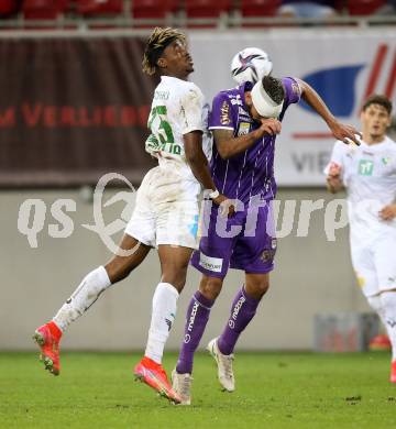 Fussball. Bundesliga. SK Austria Klagenfurt gegen WSG Tirol.  Markus Pink (Klagenfurt), Maxime Awoudja (Tirol). Klagenfurt, am 28.8.2021.
Foto: Kuess
www.qspictures.net
---
pressefotos, pressefotografie, kuess, qs, qspictures, sport, bild, bilder, bilddatenbank