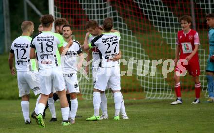 Fussball Kaerntner Liga. St. Andrae/WAC Juniors gegen Feldkirchen.  Torjubel (Feldkirchen). St. Andrae, am 27.8.2021.
Foto: Kuess
---
pressefotos, pressefotografie, kuess, qs, qspictures, sport, bild, bilder, bilddatenbank